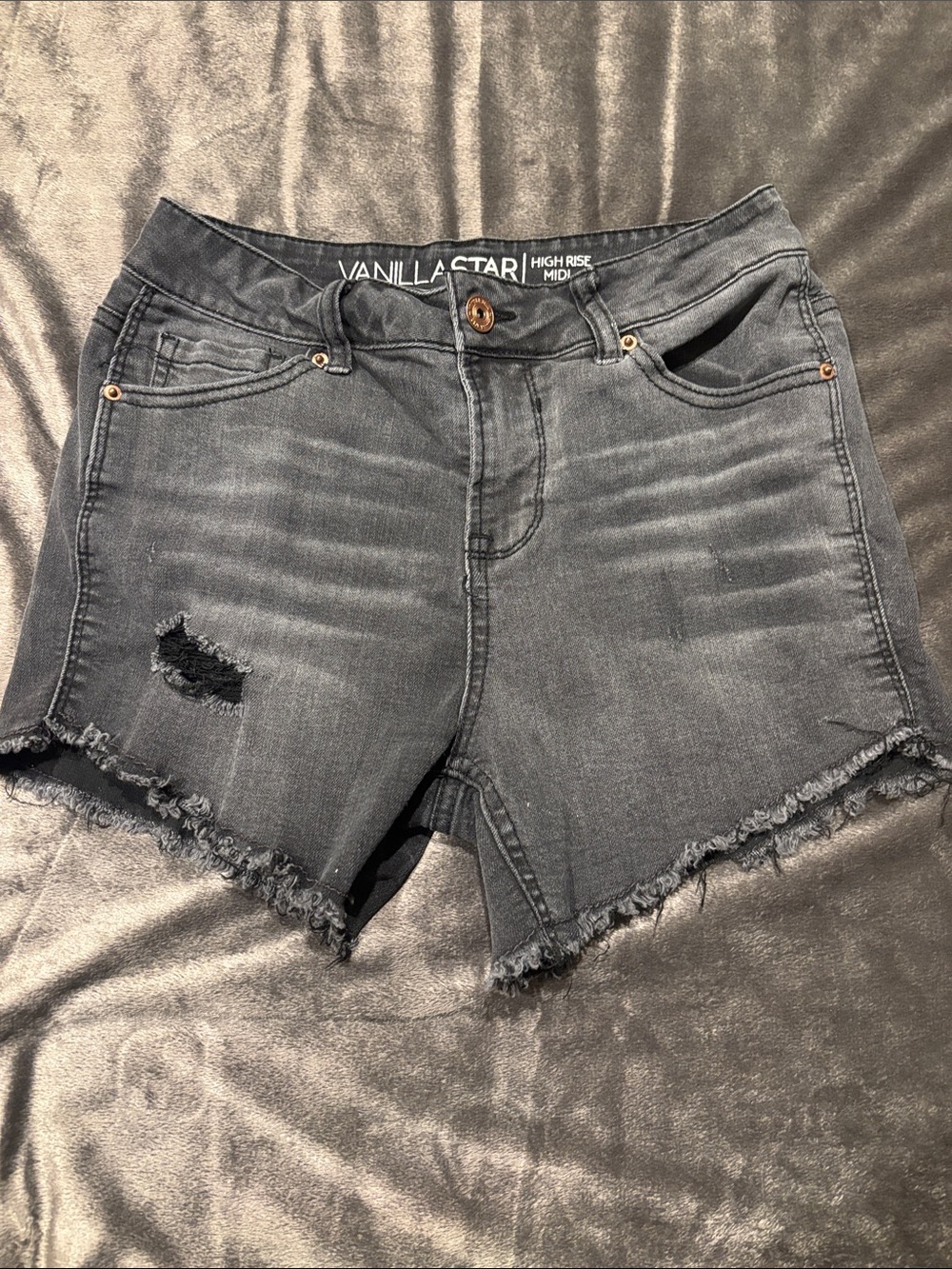 Vanilla Star Black High-Rise Distressed Denim Shorts